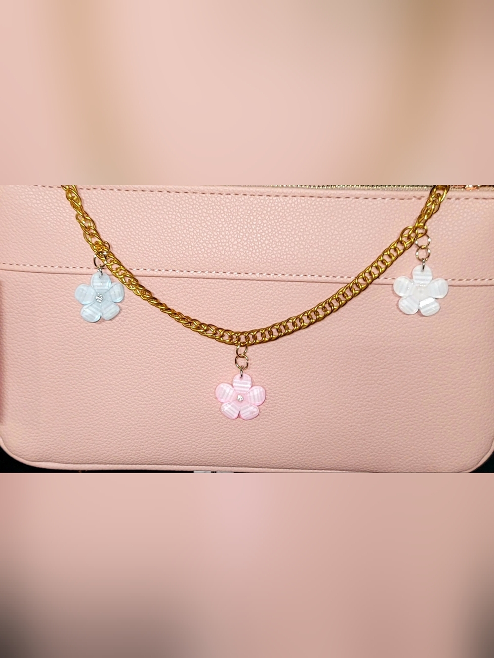 Pink, White Baby Blue Floral Color Gold  Chain For Bags.